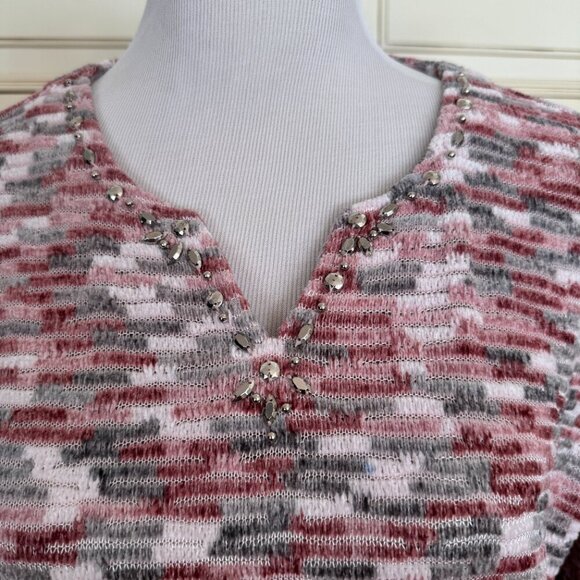 Alfred Dunner V-Neck Sweater - Alpine Lodge Blush - Size PL - Picture 2 of 4